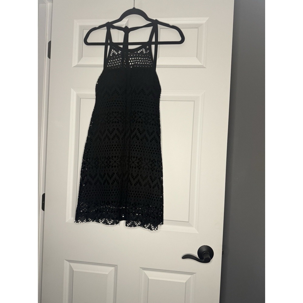 Robin Piccone Crochet Coverup Mini Dress Built In Bra Small Black